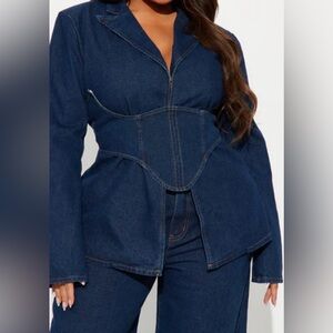 Dark Blue Denim Corset Jacket and Pants Set